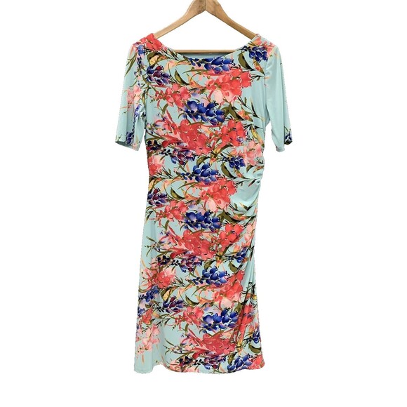 Jones New York Dresses & Skirts - Jones New York Colorful Floral Ruched Knit Dress Size 12 Cottage Romantic Travel
